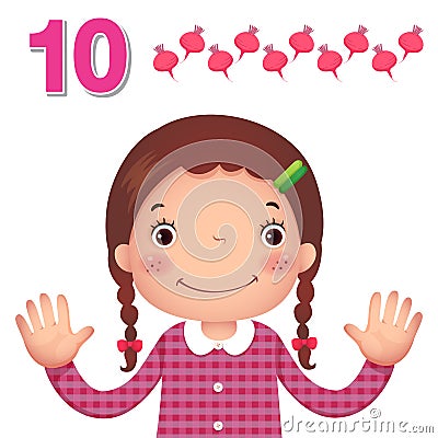 Learn number and counting with kidâ€™s hand showing the number t Vector Illustration